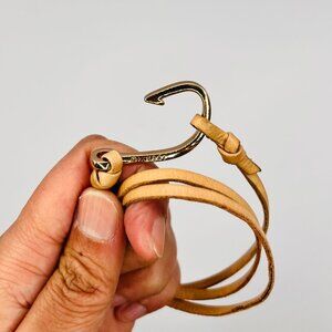 Miansai Rose Gold Fish Hook Leather Wrap Bracelet